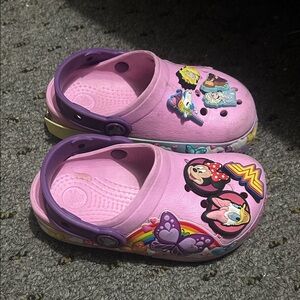 CROCS Kids Pink and Purple Cartoon Clogs